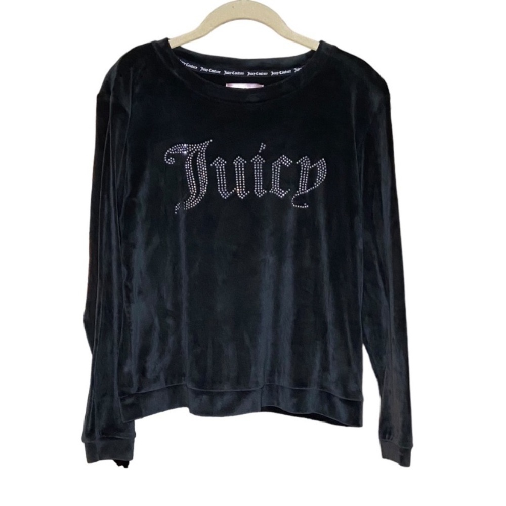 Juicy Couture Black Velour Lounge Set M Y2K Rhinestone Logo Tracksuit Cozy Glam - Picture 4 of 9